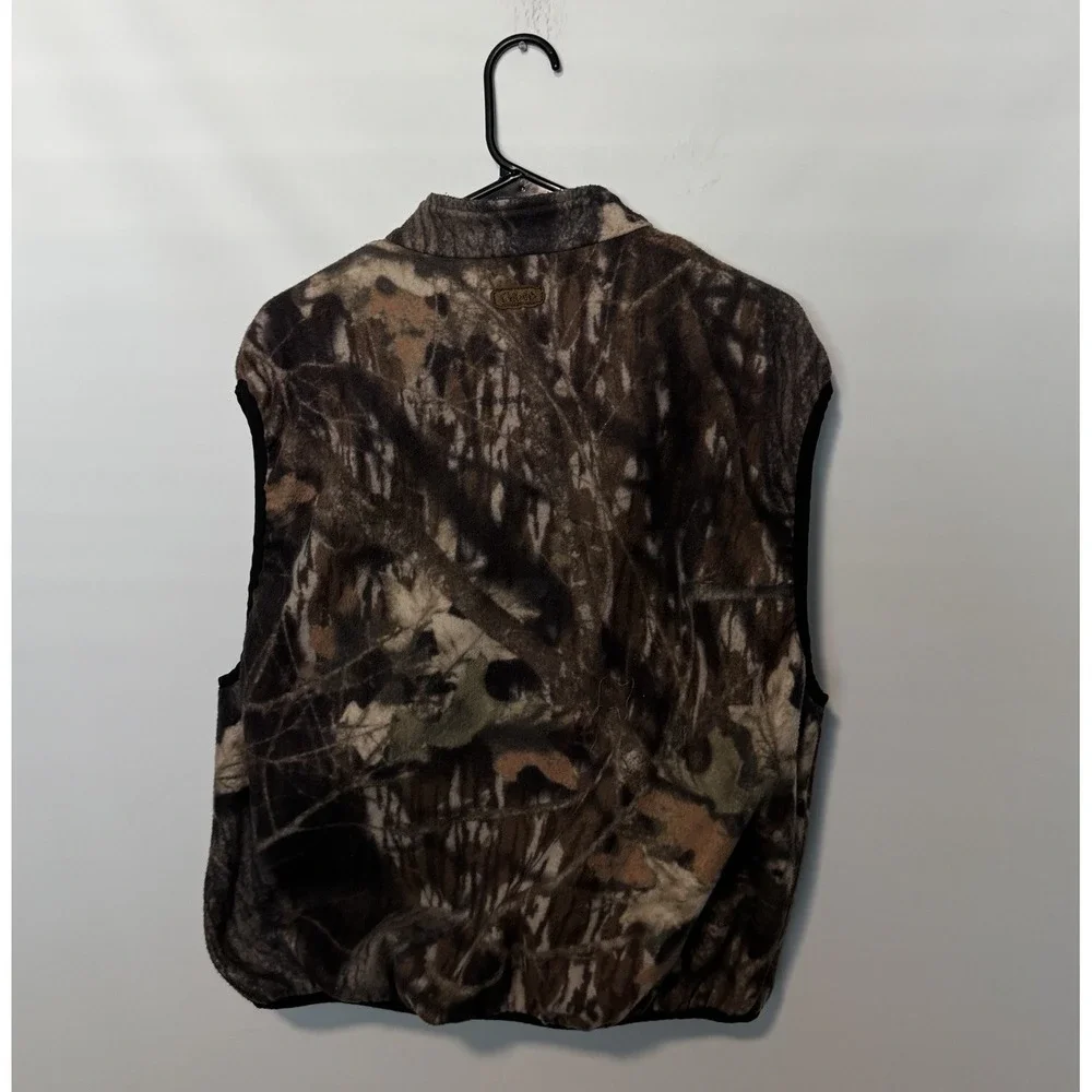 Vintage Cabelas Vest Mens Large Brown Camo Full Zip Fleece Hunting Made in USA